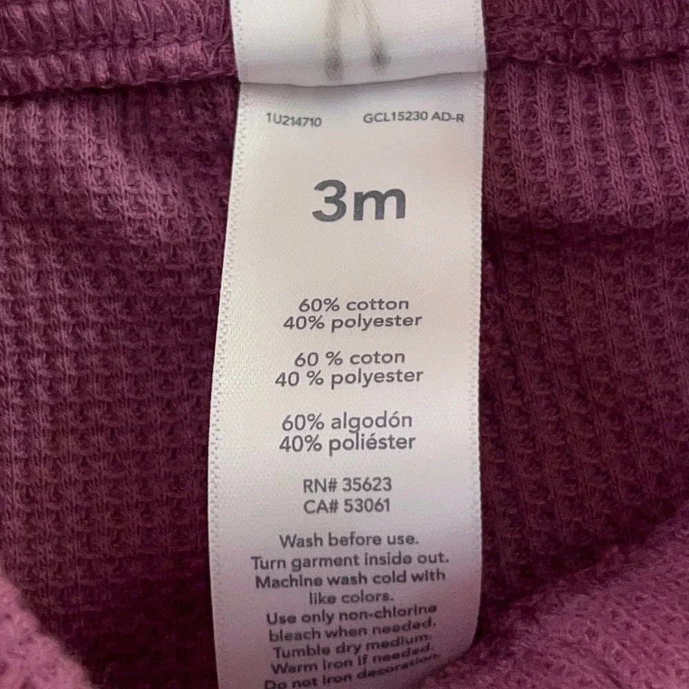 Carter's Just One You Baby Size 3M Purple Waffle Knit Thermal 2 Piece Set NWT